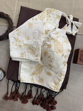 Brown Handloom Cotton Saree With Embrodery Work Redy Made Blouse